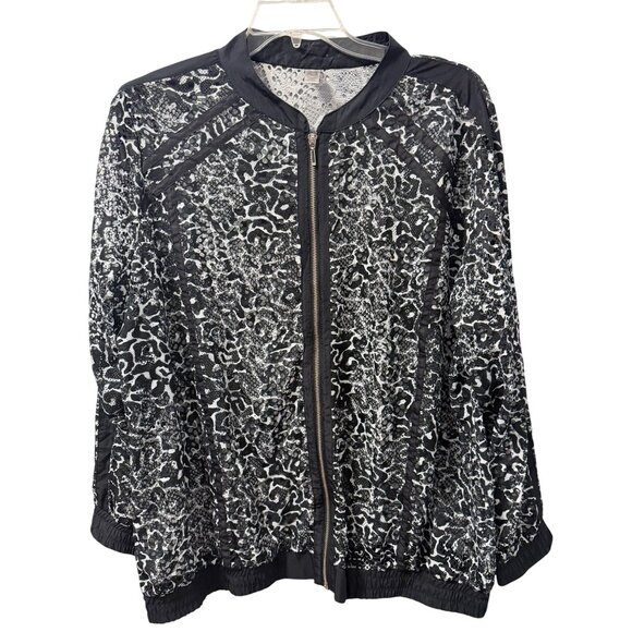 Avenue Black & White Leopard Print Zip-Up Bomber Jacket Size 22/24 Sheer Jacket - Picture 9 of 12